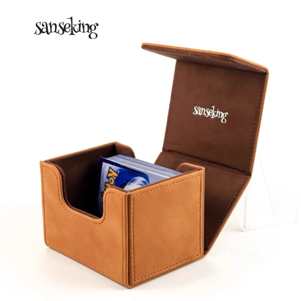 PU Leather Flip Card Deck Box, Fits 100+ Sleeved Unsleeved Trading Cards Storage Case for Pokemon YuGiOh MTG TCG Commander
