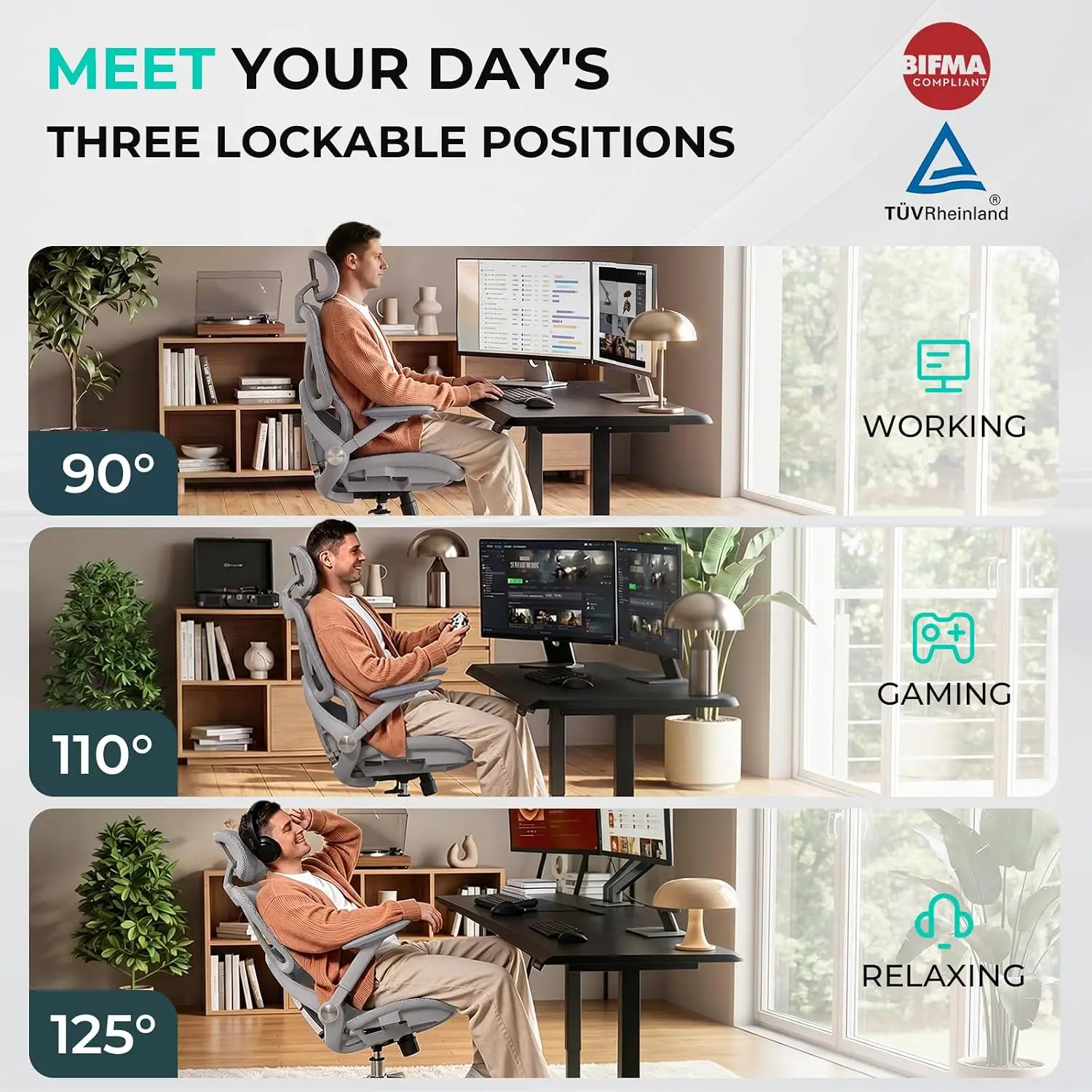 Ergonomic Mesh Office Chair High Back 400lbs Adjustable Lumbar 4D Arms Tilt Backrest Headrest PU Wheels , Customized