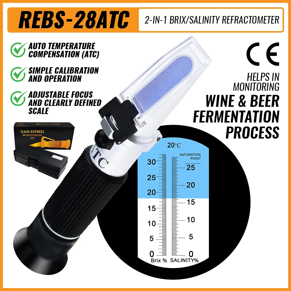 2in1 Brix Salinity Meter Refractometer Dual Scale With ATC Wine Beer Fermentation Fruit Juice Milk Clinical Laboratories