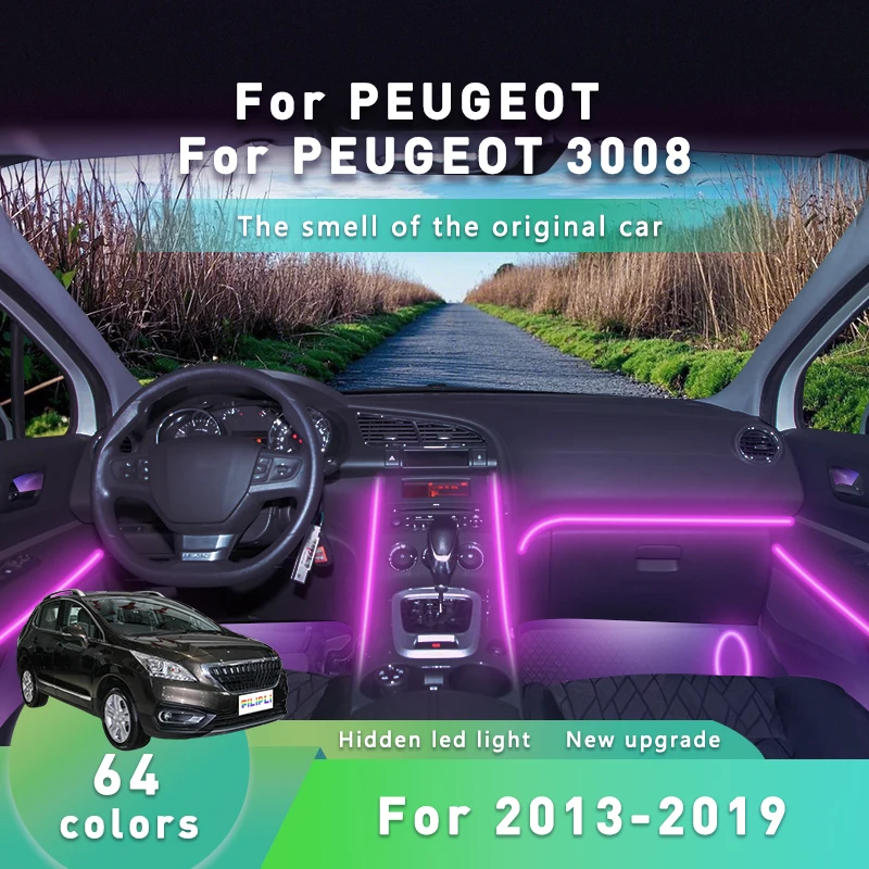 

FILIPLI для PEUGEOT 3008 для синхронизации музыки 2013-2019, динамические атмосферные огни с управлением через приложение, звуковая активация, 64 цветных огни RGB