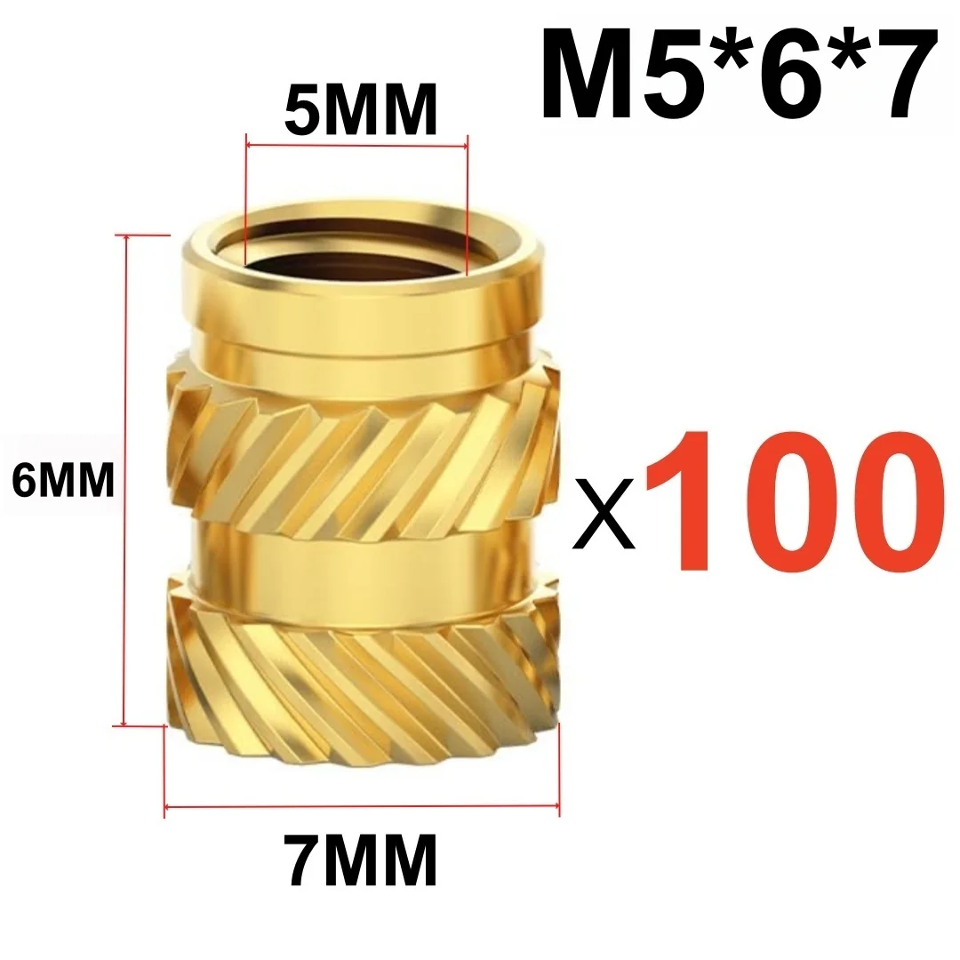 50/100 Stuks Warmte Insert Inbedding Moer M3 M4 M5 Schroefdraad Gekartelde Messing Moeren Voor 3D Printer Voron 2.4 En anderen