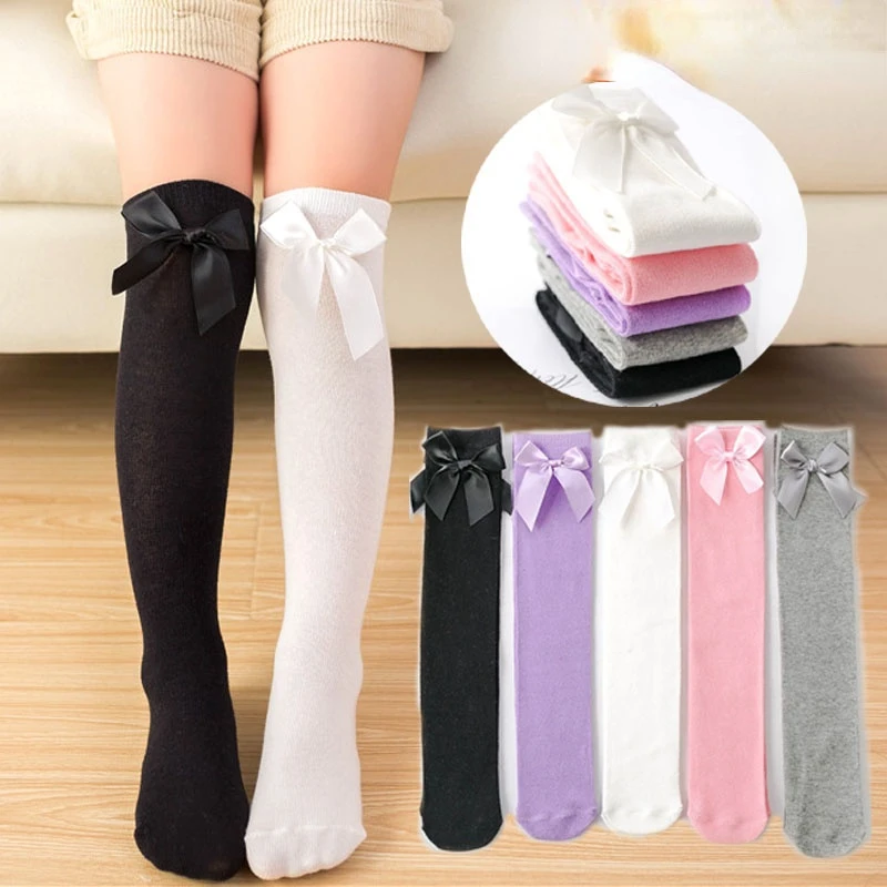 New Spanish Baby knee Long Tube Socks Autumn Winter Children Cotton Sock For Girls Knee High Sock Big Bows Kids Floor Socks