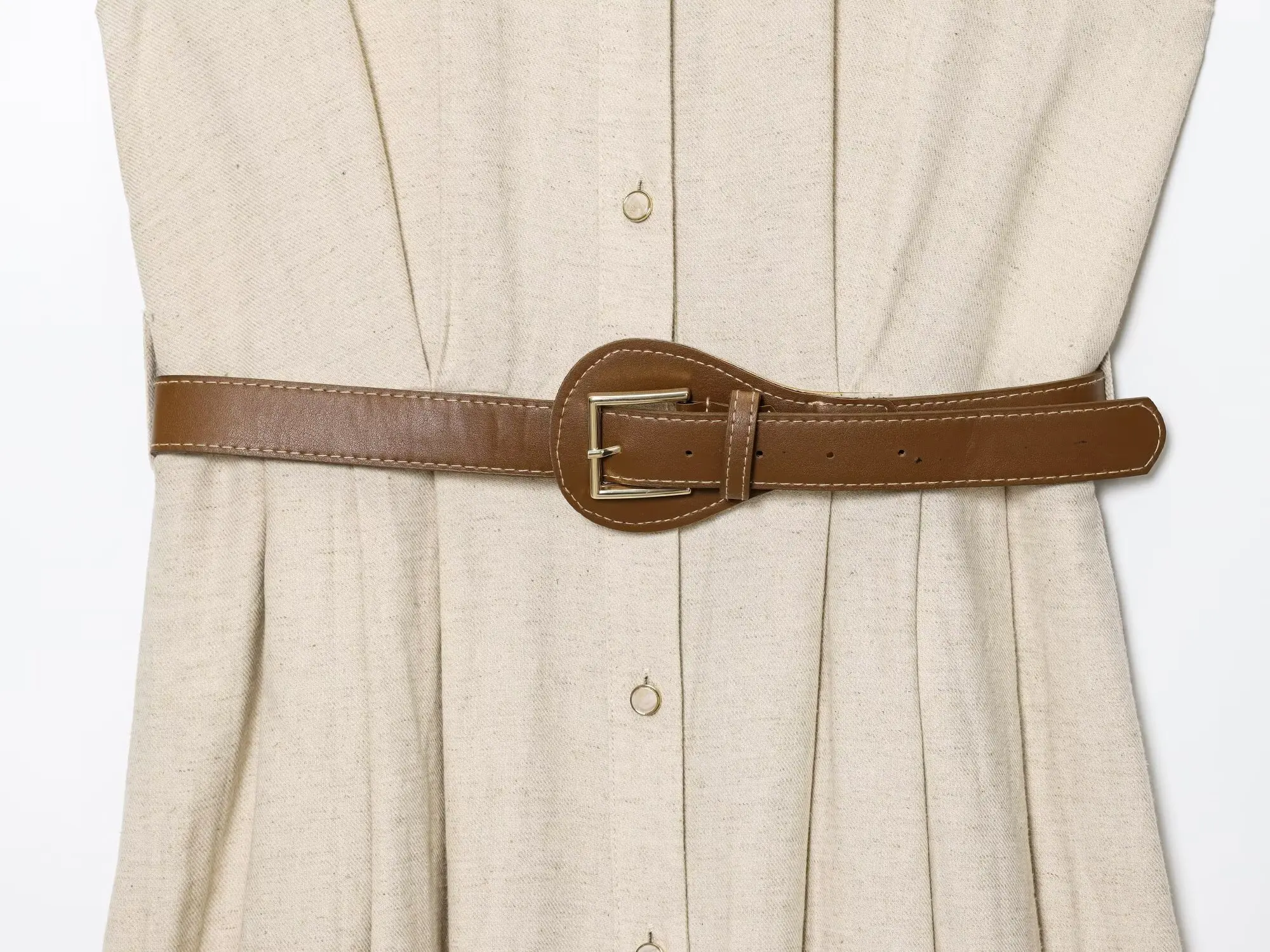 Jenny & Dave vestido perezoso de algodón y lino de estilo francés con cinturón minimalista para ir al trabajo ocio vestido Midi sin mangas vestido sin mangas Wo