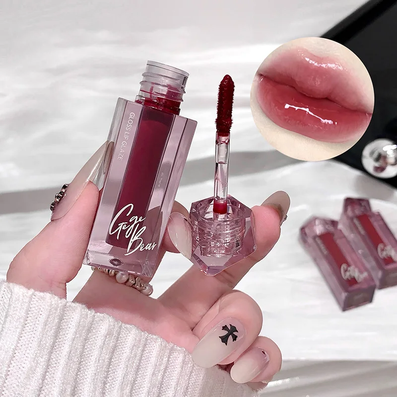 ゲゲベア グラス質感リップグロス、自然な白さ、色落ちしにくい、クリスタルのようなぷっくり唇、高級感のあるライトメイクルック