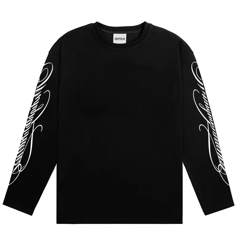 Harajuku Fashion Men Gothic Letter Graphic Long Sleeve T-shirt Top Winter Warmth Inner Tee Punk Sports Leisure Women Clothing