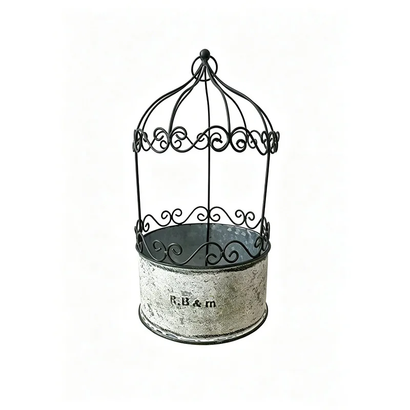 Exported to Japan, retro and old wrought iron bird cage flower pot, iron flower with small climbing frame