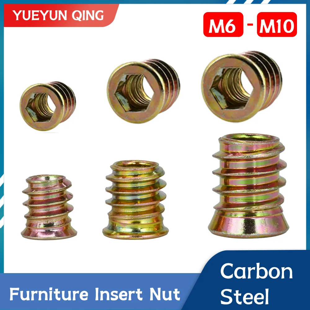 5/10Pcs M6 M8 M10 Zinc Plated Carbon Steel Furniture Insert Nut Hex Drive Socket Bed Cabinet Woodworking Countersunk Insert Nuts