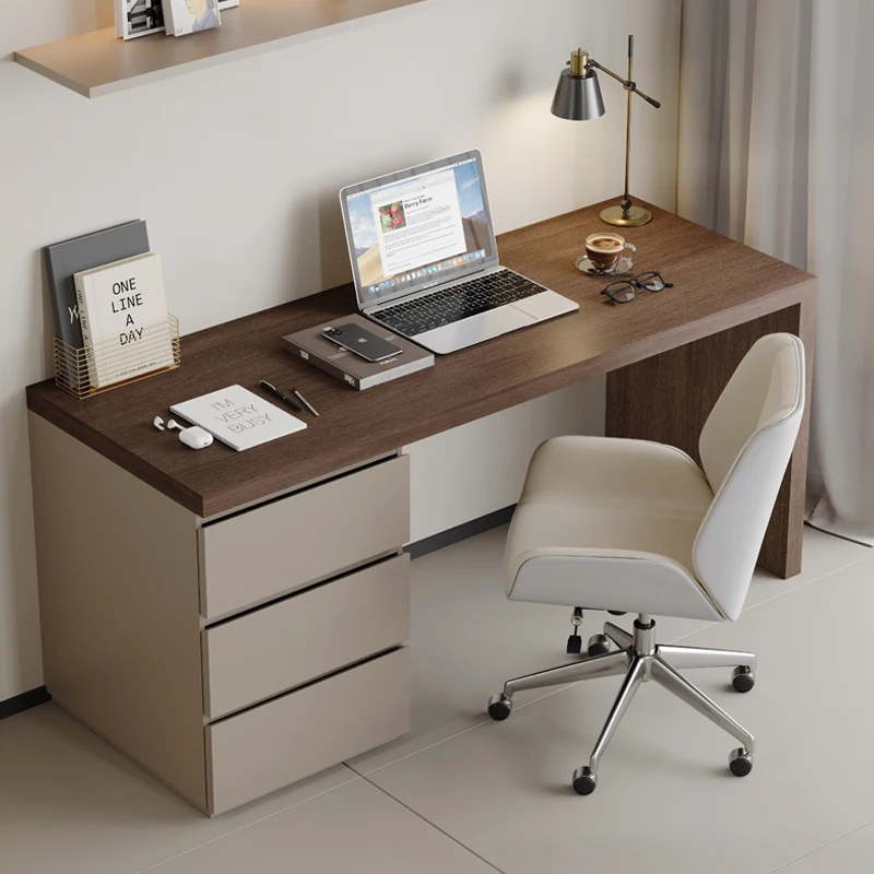 

Cabinet integrated household bedroom desk solid wood light luxury modern walnut table high sense