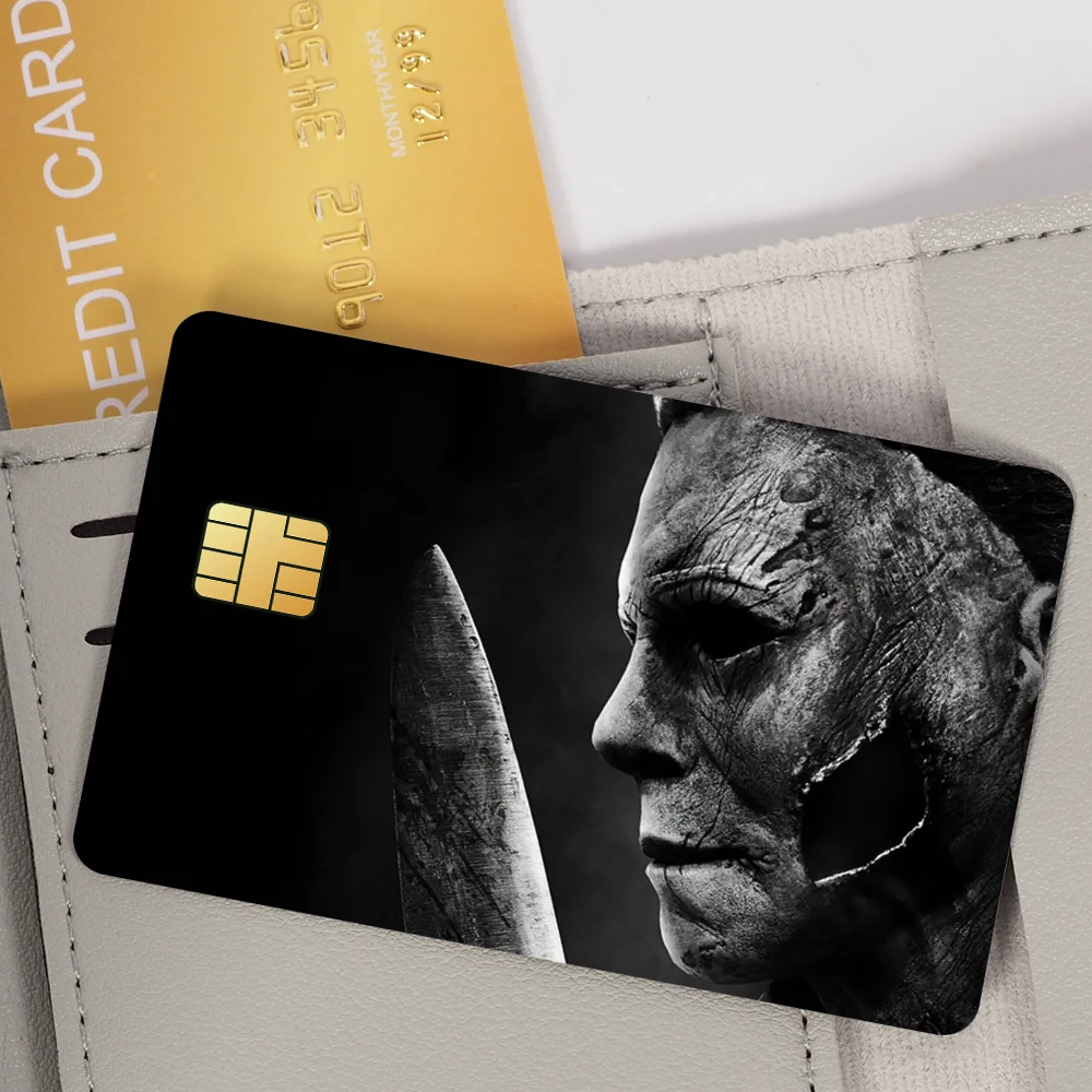 H-Halloween يقتل مايكل مايرز فيلم غطاء الجلد ملصقات بطاقة الائتمان 4 قطعة الخصم الجبهة الديكور البنك حافلة تمرير مقاوم للماء #5