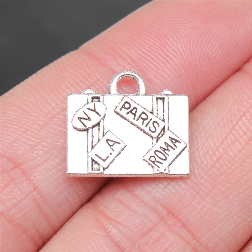 WYSIWYG 5pcs 15x16mm Charms Travel Bags New York Paris Roma LA Luggage Pendants Making DIY Handmade Jewelry