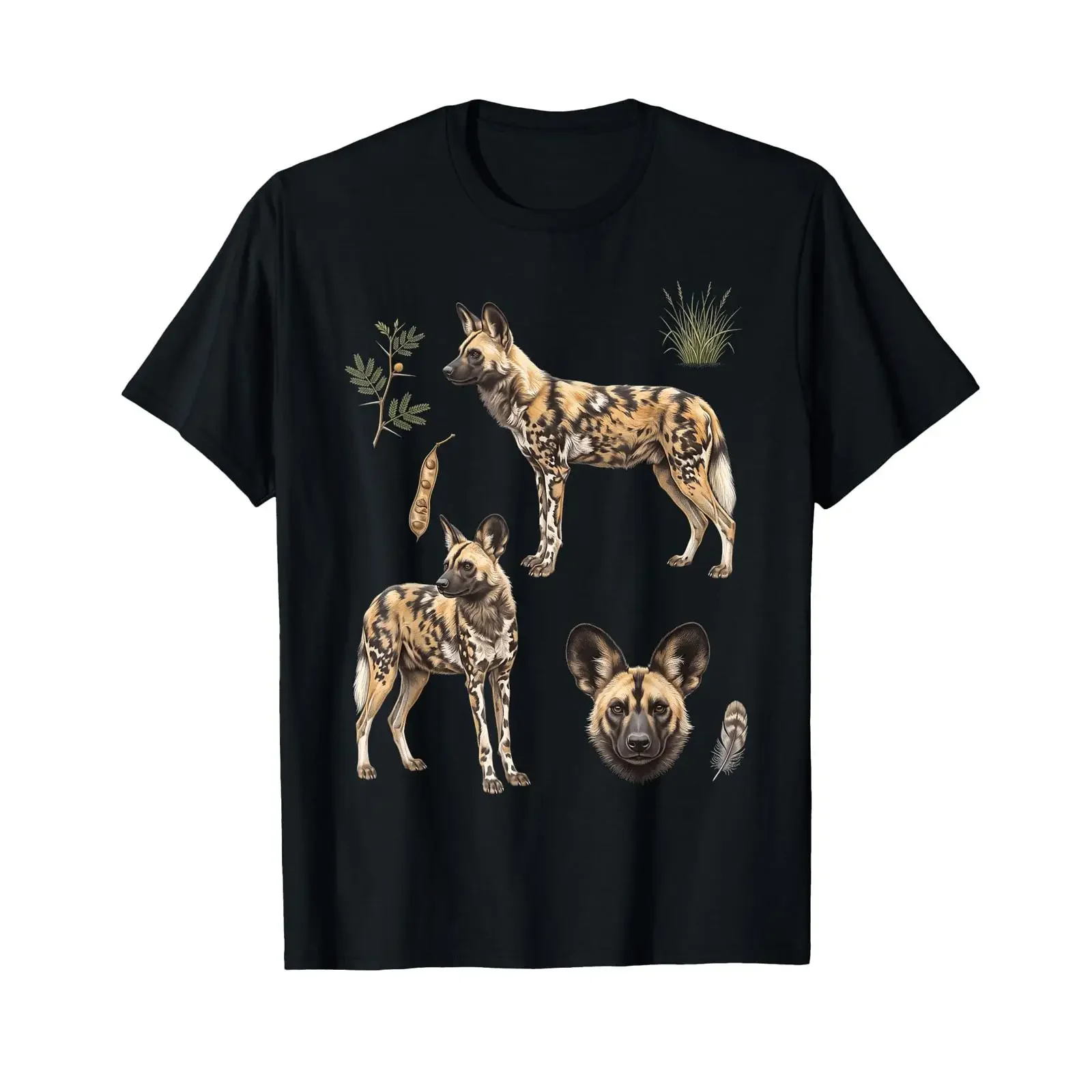 African Wild Dog Scientific Zoological Plate Wildlife T Shirt vintage Washed Casual homme streetwear Stylish Versatile fashion
