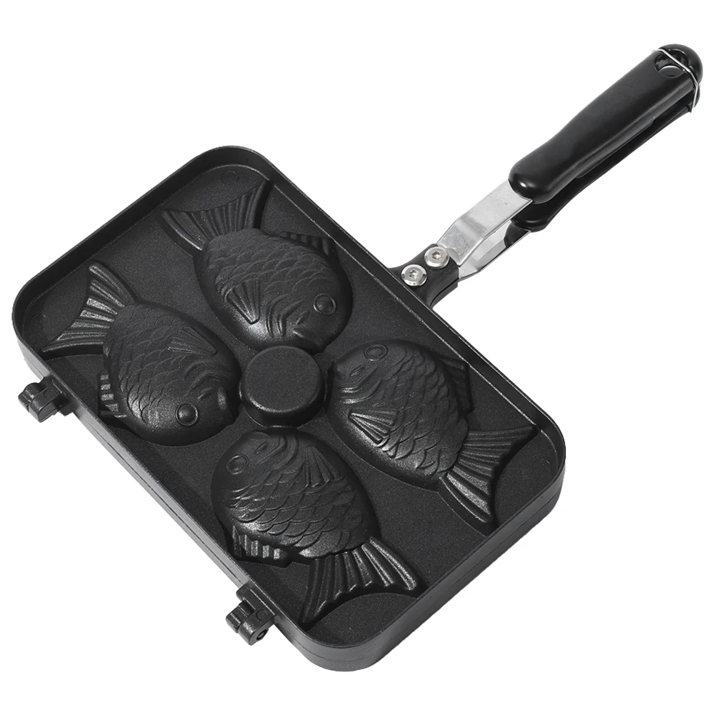 Four Fish Shaped Fry Pan Waffle Molds Non-Stick Taiyaki Baking Pan Kitchen DIY Takoyaki Cake Oven Breakfast Machine Waffle Maker