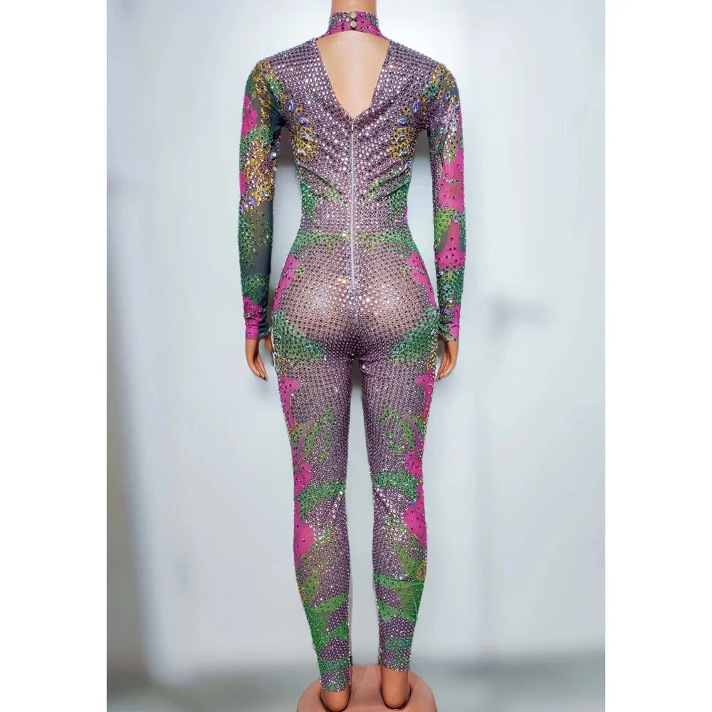 Sprankelende Veelkleurige Steentjes Jumpsuit Voor Vrouwen Vieren Feest Verjaardagsoutfit Sexy Dansvoorstelling Kostuumkleding