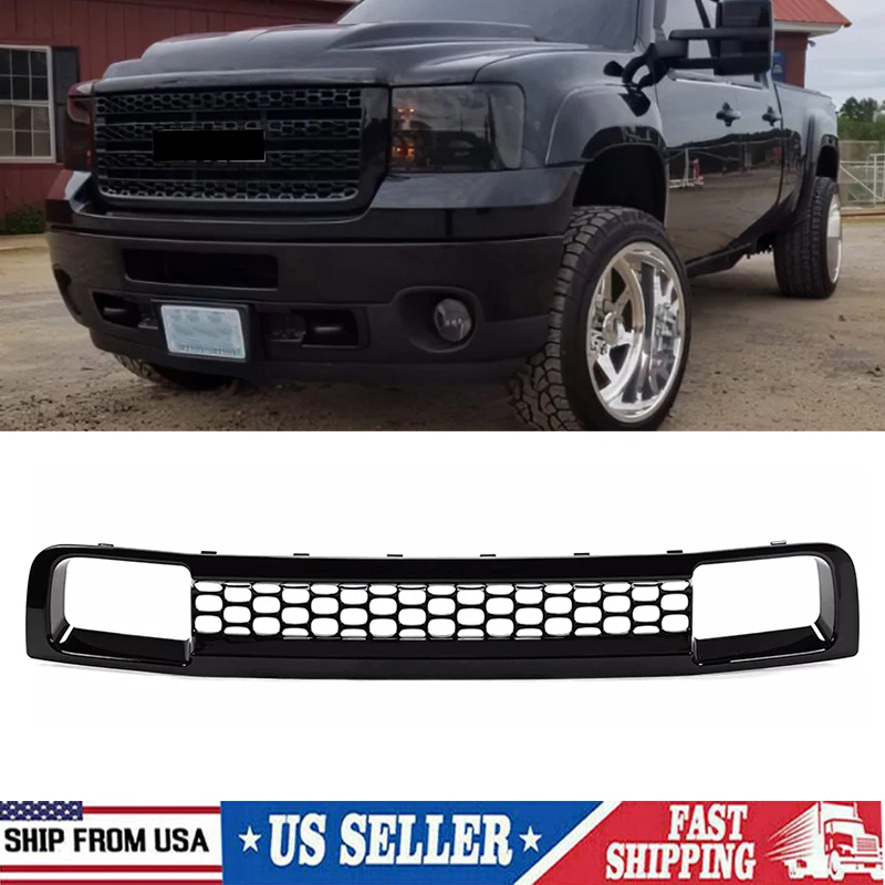 Glosy Black Front Bumper Lower Grille Modified Grill For 2011-14 GMC Sierra 2500HD 3500HD Front Bumper Racing Grill Accessories