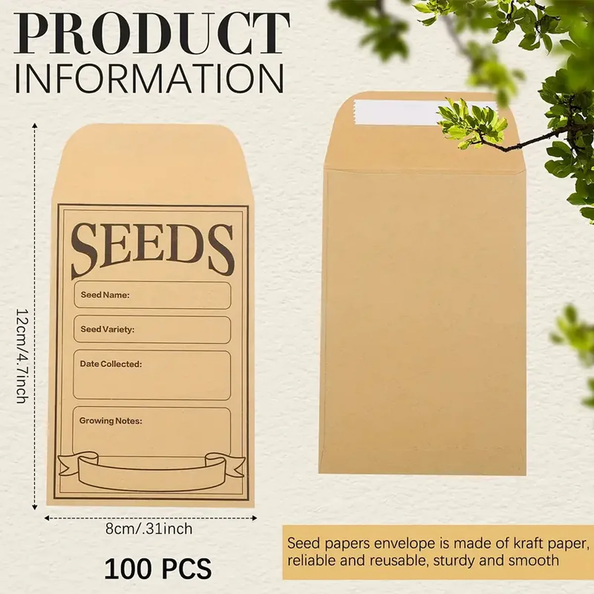 Brown Seed Envelopes Resealable Seed Packets Seed Saving Envelopes With Secure Tiny Envelopes, Seal Envelopes For Collection Of