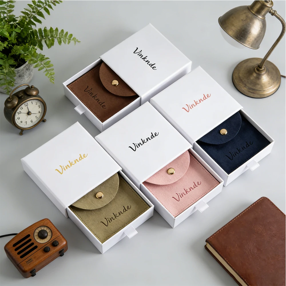 

Custom Logo White Jewelry Packaging Drawer Paper Gift Box for Necklace Ring Earrings Wedding Party Gift Microfiber Button Bags
