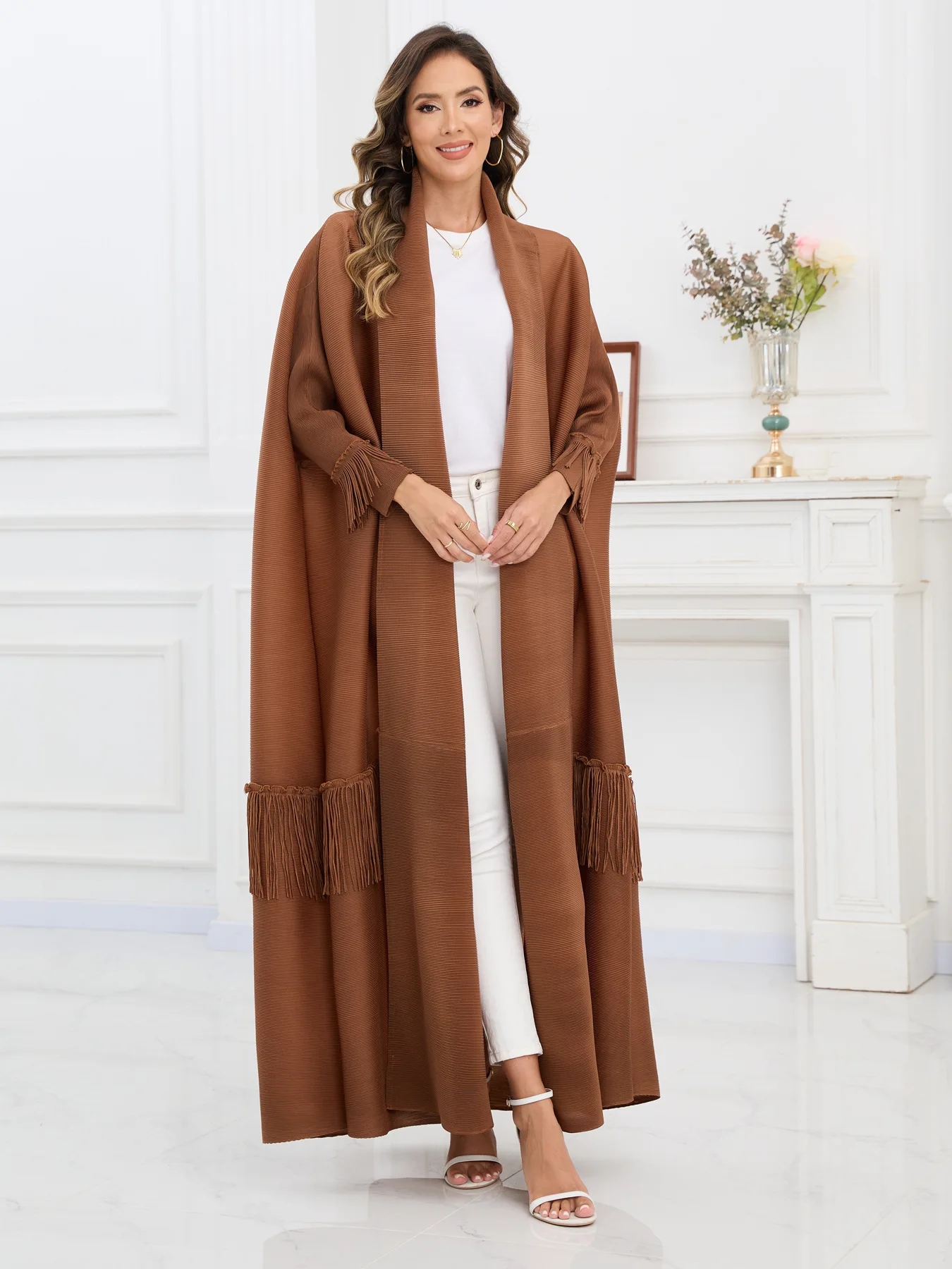Vêtements pour femmes du moyen-orient, cardigan plissé à franges Miyake, manteau abaya long, ins, dubaï, arabie saoudite, Abaya