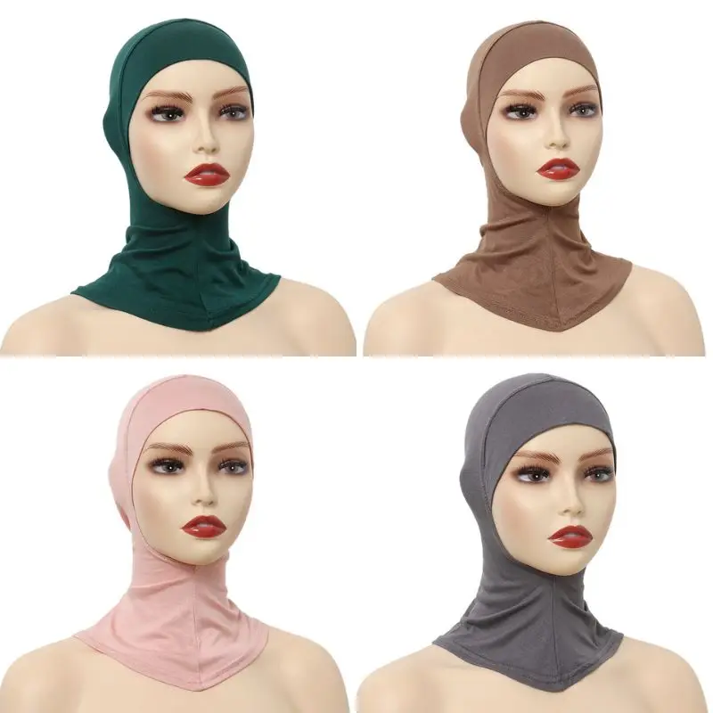 Bufanda Hijab de algodón musulmán con gorro para mujer, gorro de Color sólido, sombrero de fondo elástico, turbante islámico, diadema de Modal suave