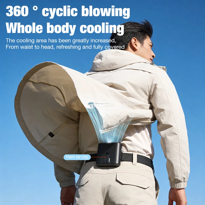 High Speed Waist Fan With USB Cable Long Endurance Battery With Work Light For Outdoor Power Bank Neck Wearing Fast Airflow