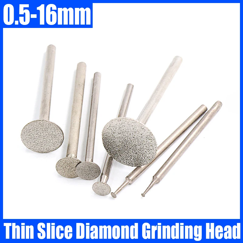 0.5-16mm Thin Slice Diamond Grinding Head Needle Bits Burrs Engraving Carving Tool 2.35/3mm Shank Grinding Bit Polishing Tool