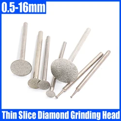 0.5-16mm Thin Slice Diamond Grinding Head Needle Bits Burrs Engraving Carving Tool 2.35/3mm Shank Grinding Bit Polishing Tool