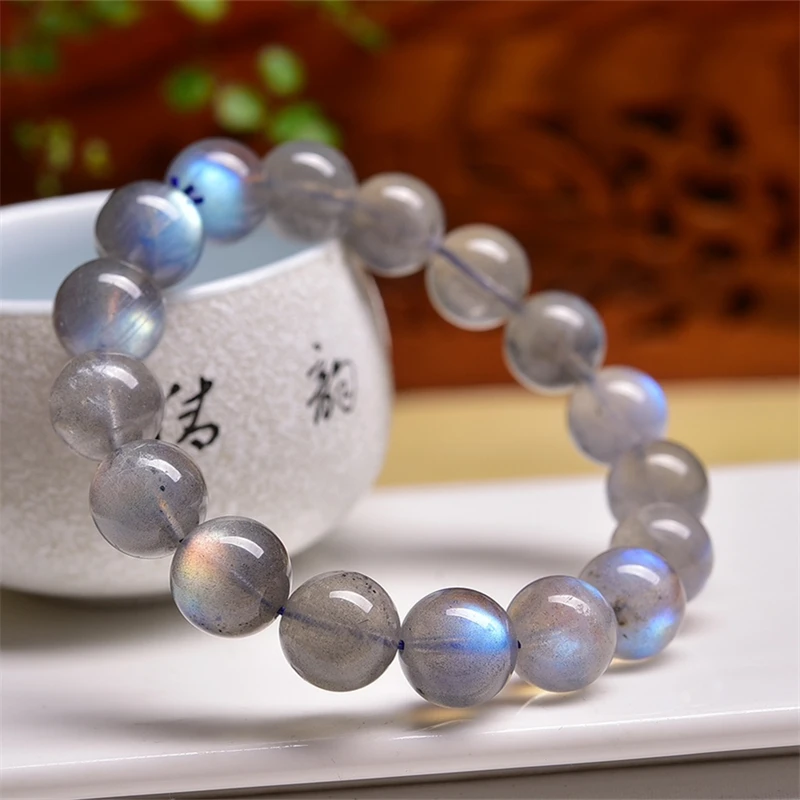 12MM Natural Labradorite Gray Moon Stone Bracelet For Women Original Reiki Energy Couple Jewelry Gift 1PCS