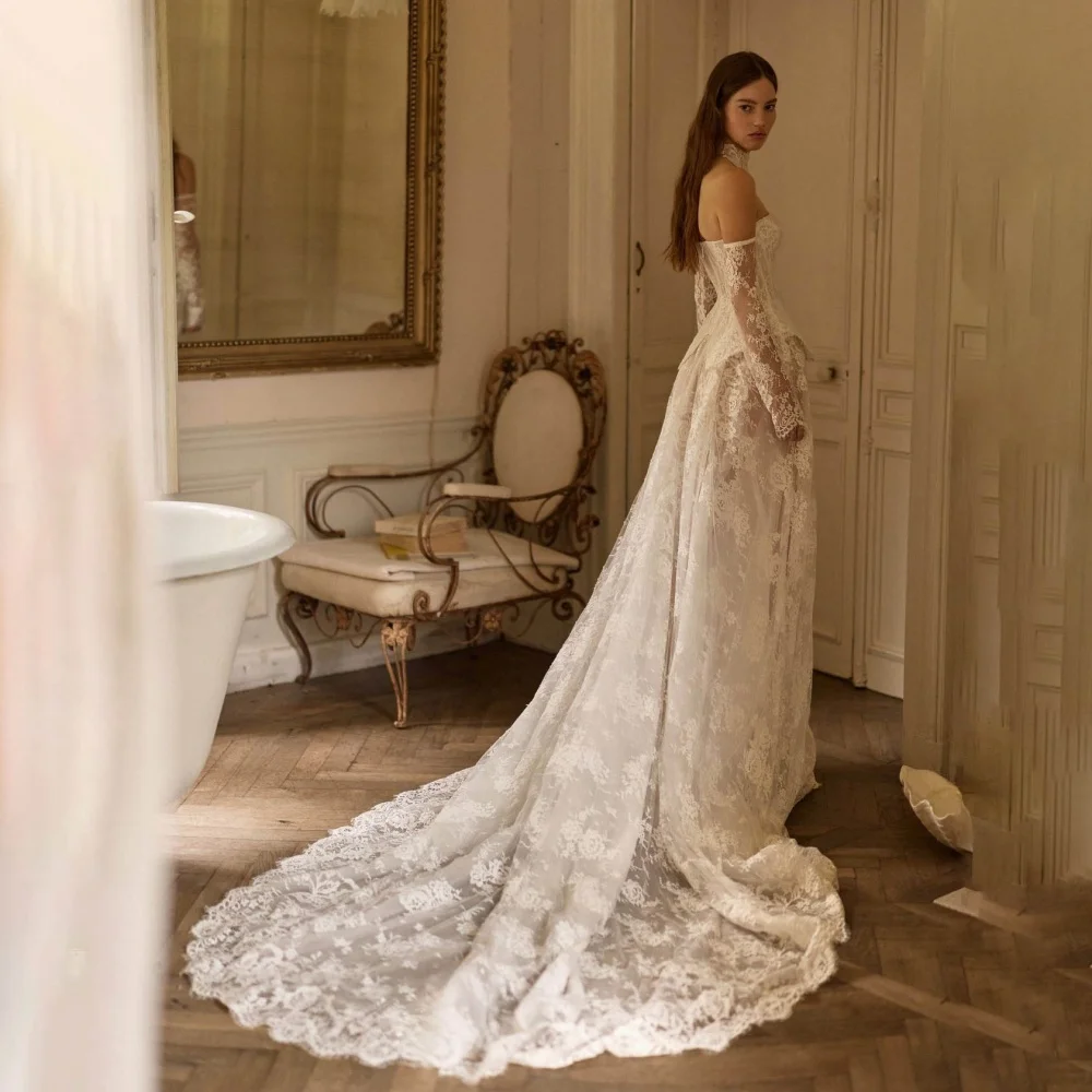 Enternity Fashionable A-line Zipper Wedding Gown For Bride Half Sleeve Court Train Lace Applique Vestido De Novia Customized