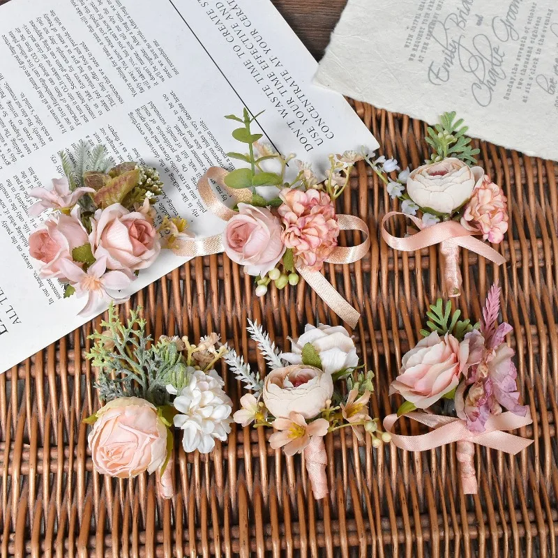 

Ins Mori Rose Lawn Wedding Bride Groom Graduation Bachelor's Dress Corsage Parents Wrist Flower Pocket