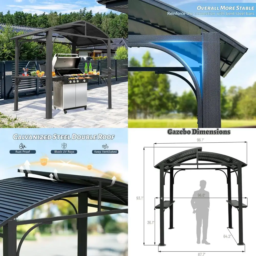 

Всепогодная беседка-гриль 8x5 футов с боковыми полками и открывалкой для бутылок, двойная крыша из оцинкованной стали