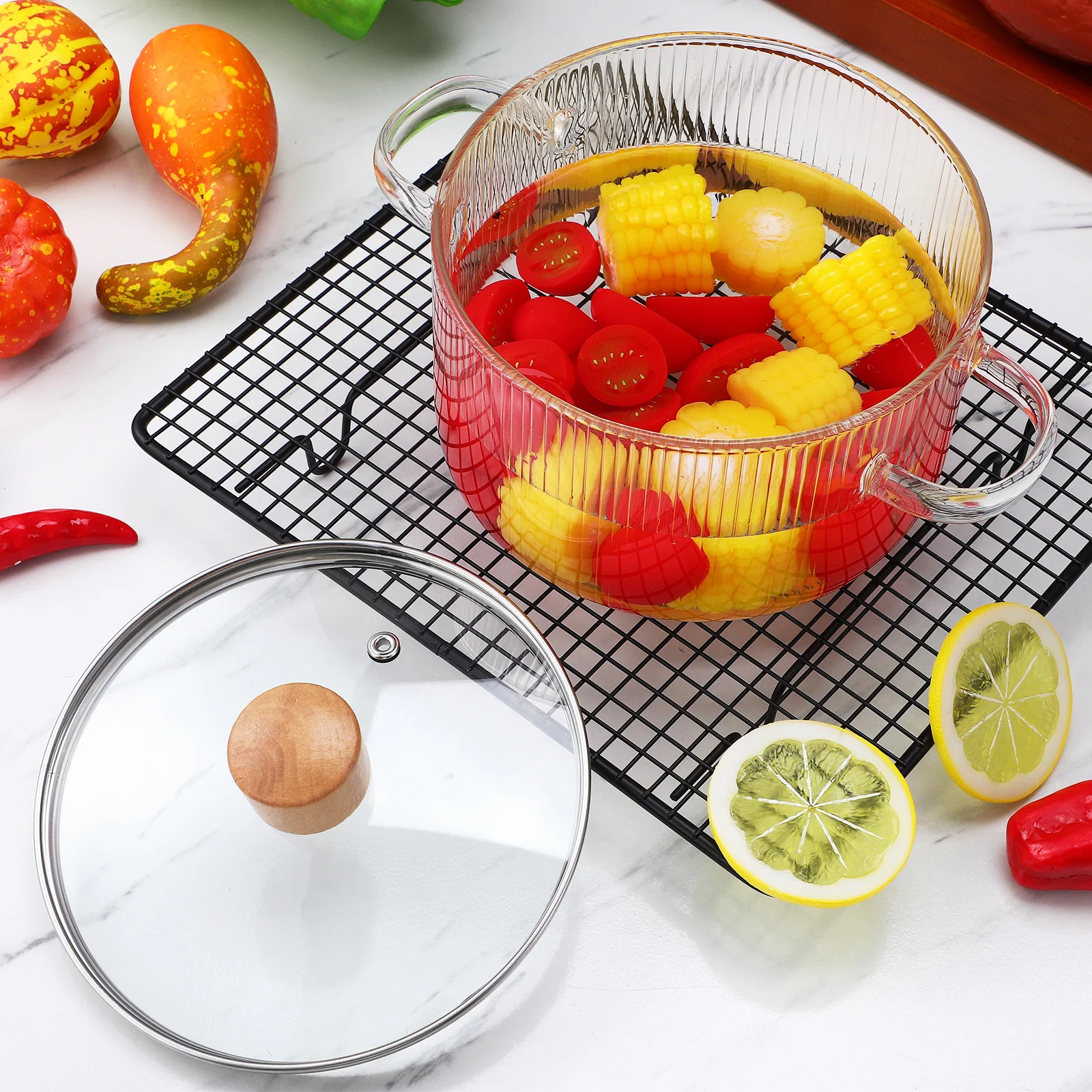 

Glass Simmer Pot 1.6L Thickened Transparent Double Handle Glass Saucepan Lid Stewing Pot for Soup Milk Cooking Kitchen