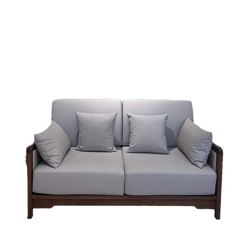 

New Chinese sofa North American black walnut Zen living room 123 combination villa large apartment leather solid wood furniture