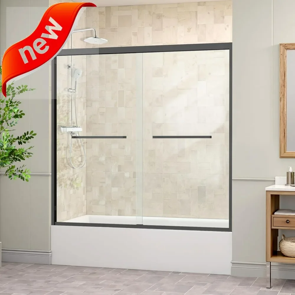 

Полурамная раздвижная душевая дверь для ванны, шириной 56-60 дюймов и высотой 58 дюймов, с закаленным стеклом толщиной 1/4 дюйма