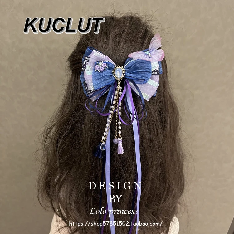 Handgefertigter Lolita-Haarschmuck für Frauen, schwere Industrie, marineblau, Mädchen-Haarspange, Schleife, süßes und süßes Cosplay-Accessoire