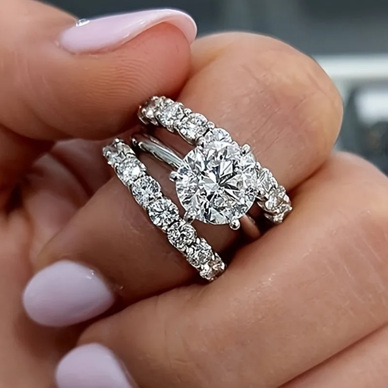 Neue Ankunft Hochzeit Set Ringe für Frauen Luxus Gepflastert Brillante Zirkonia 3Pcs Kristall Mode Ringe Weiblichen Schmuck