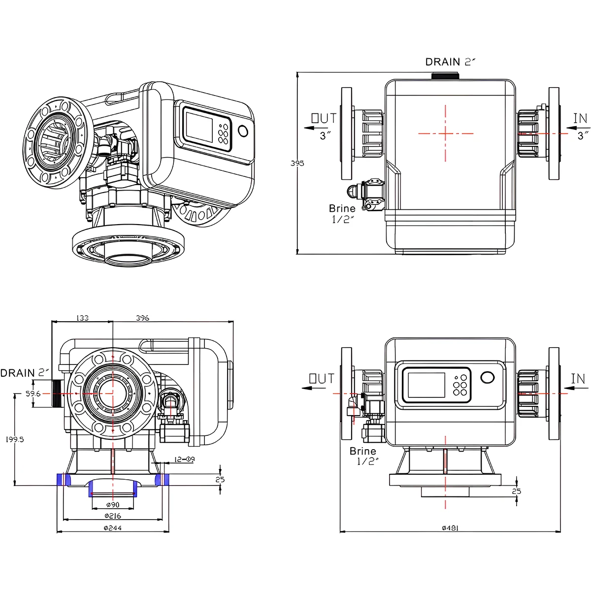 Katup Kontrol Pelembut Air Otomatis Mesin PLC 220V Layar LCD Inti Gearbox Motor Dudukan Samping 1 Tahun untuk Penggunaan Industri di Rumah