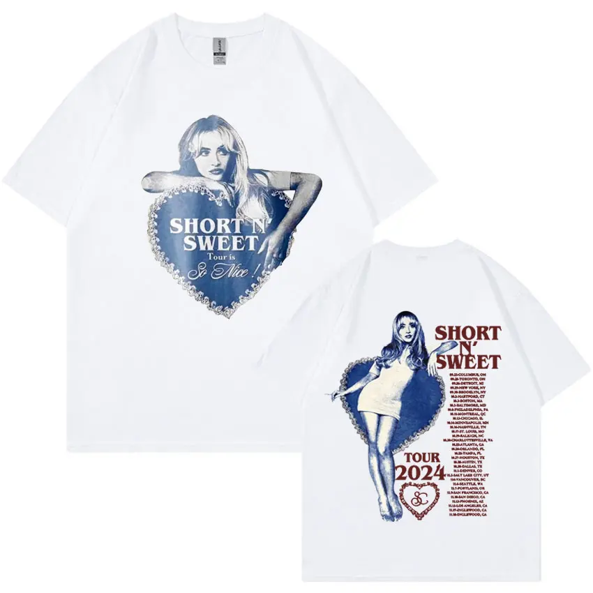 Sabrina Carpenter Short N\' Sweet Tour Double Sided Print T Shirt Men Women\'s Clothing Harajuku Aesthetic Streetwear T-shirt Tops