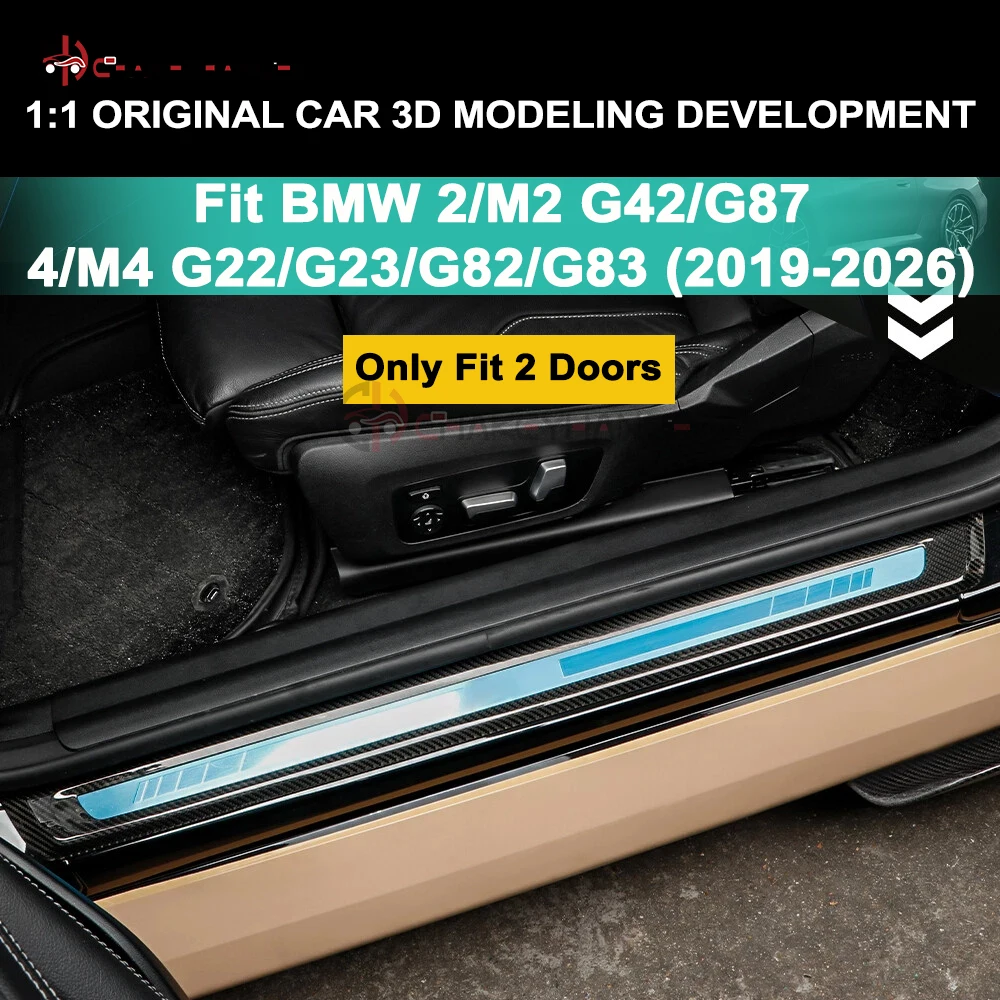 For BMW 4 M4 G22 G23 G82 G83 2 M2 G42 G87 2019-2026 Real Carbon Door Sill Trim Car Door Entry Guard Sill Plate Auto Accessories