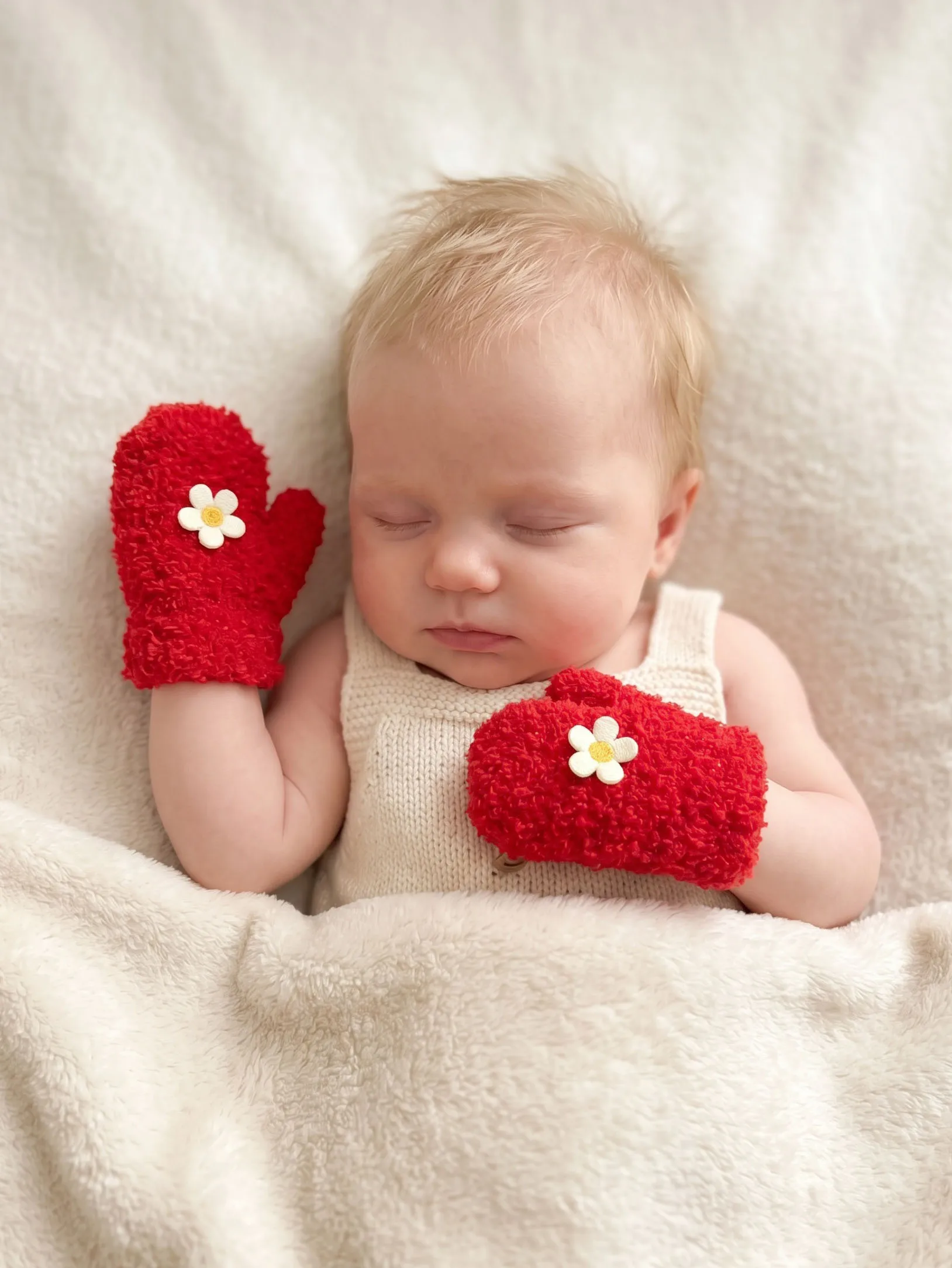 3Pairs Baby Girls Plush Knit Mittens 3-12M, Embroidered Flower Candy Color Thick Full Finger Toddler Winter Hand Mitts