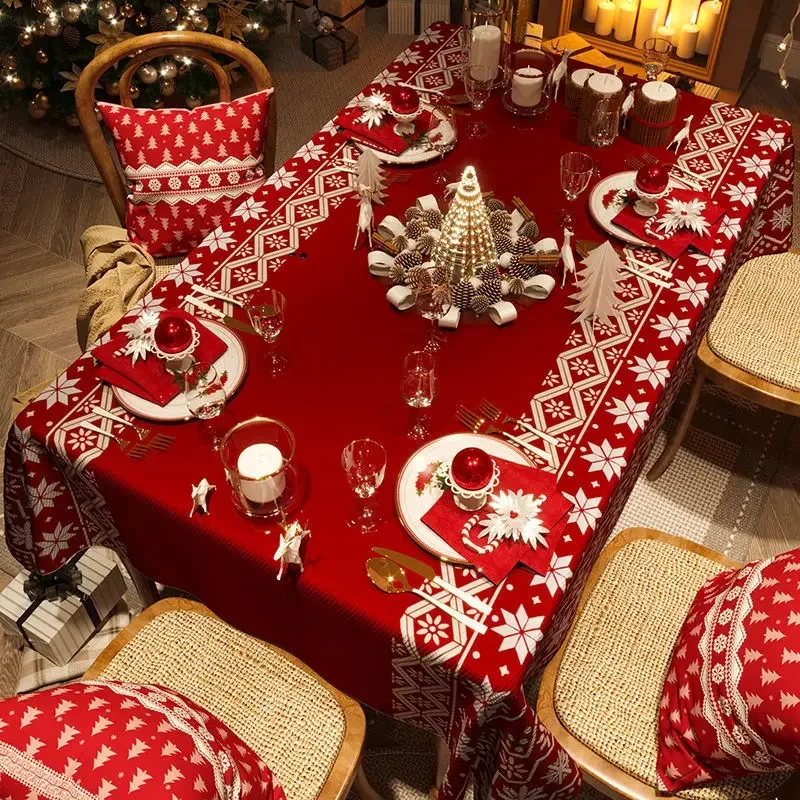 Red New Year Tablecloth Festive Waterproof Tablecloth Festive Christmas Light Luxury Rectangular Coffee Table Tablecloth Decor