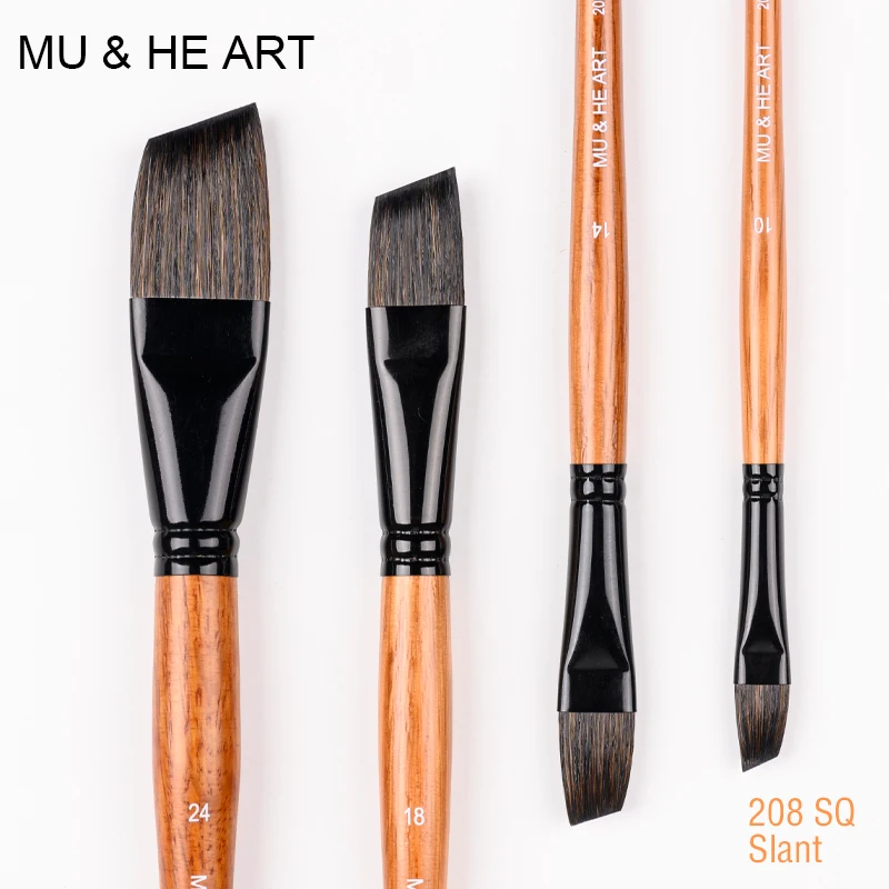 208 Grey Squirrel Hair Watercolor Brush Black Oak Handle Round Cat Tongue Flat Angled Brush for Gouache Chinese Painting Pastel