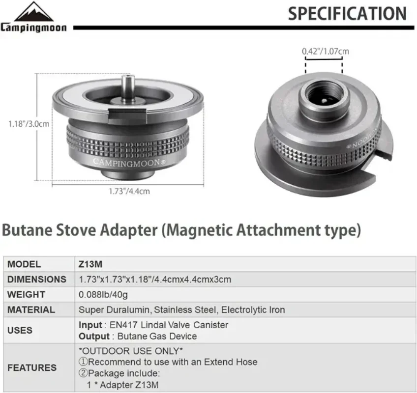 CAMPINGMOON Z21-70 Accessori per fornelli divisi per esterni Linea di estensione del serbatoio del gas piatto con valvola Adattatore per tubo di prolunga per fornello da campeggio