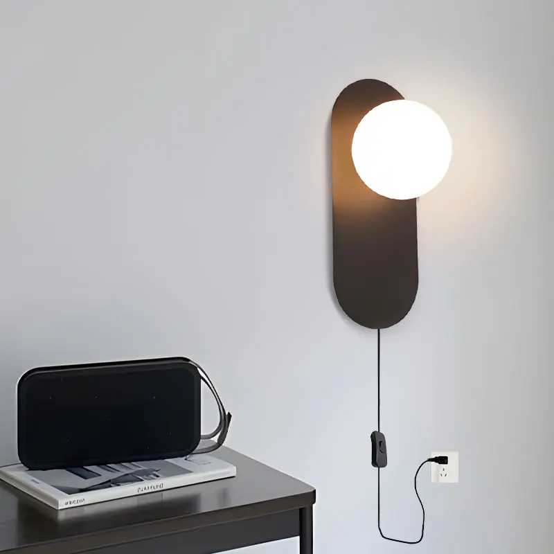 Frosted Glass Ball Indoor LED Wall Lamps with Plug Switch Black Gold G9 LED Wall Lights Wall Sconce for Corridor Aisle