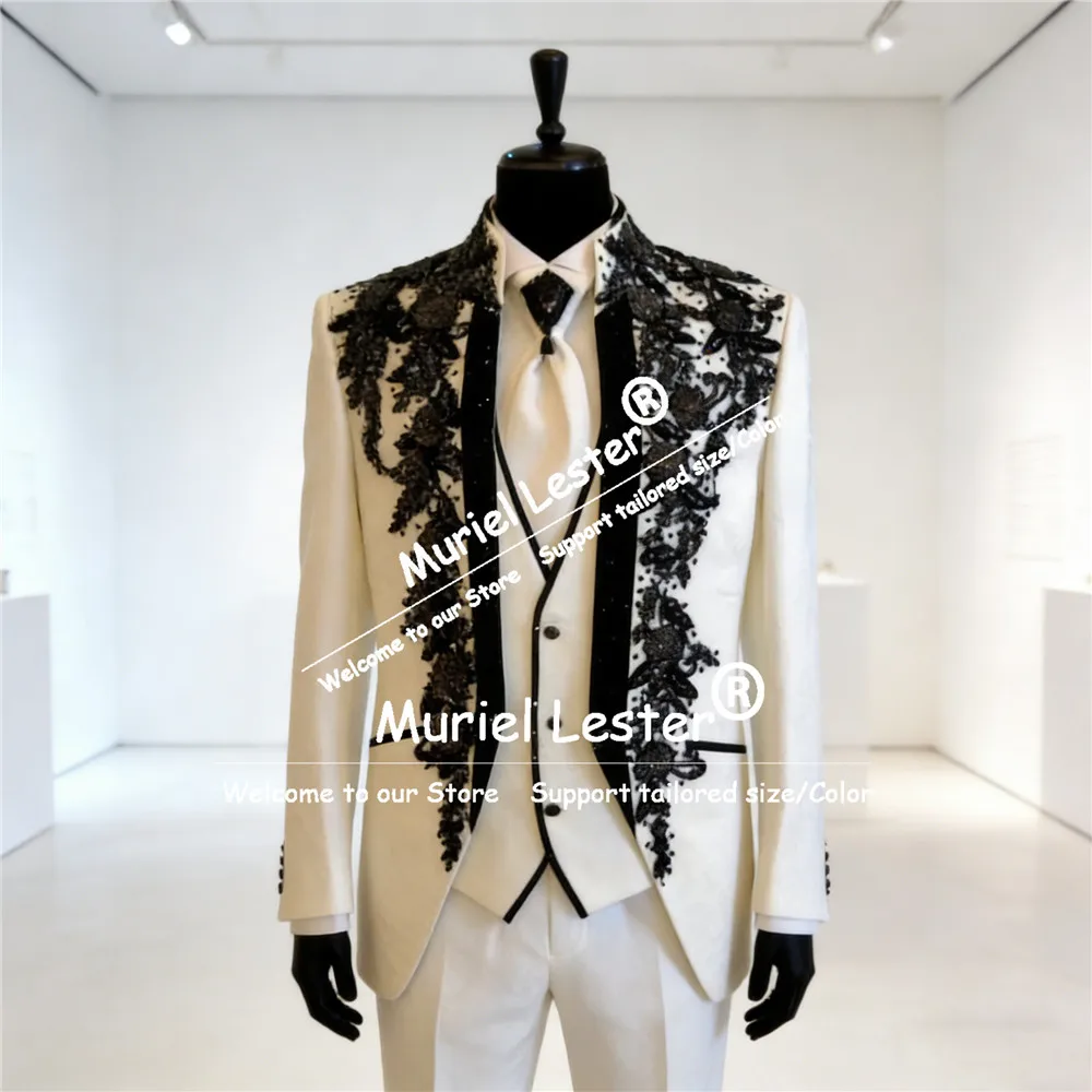 

Роскошные черные вышитые бисером костюмы мужские итальянский дизайн куртка жилет брюки комплект из 3 предметов жениха свадебный смокинг по индивидуальному заказу плюс размер