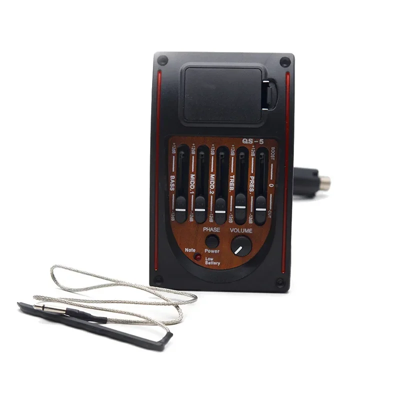 Five-segment Pickup QS-5 Folk Acoustic Guitar EQ Piezoelectric Pickup Wood Grain Panel Black