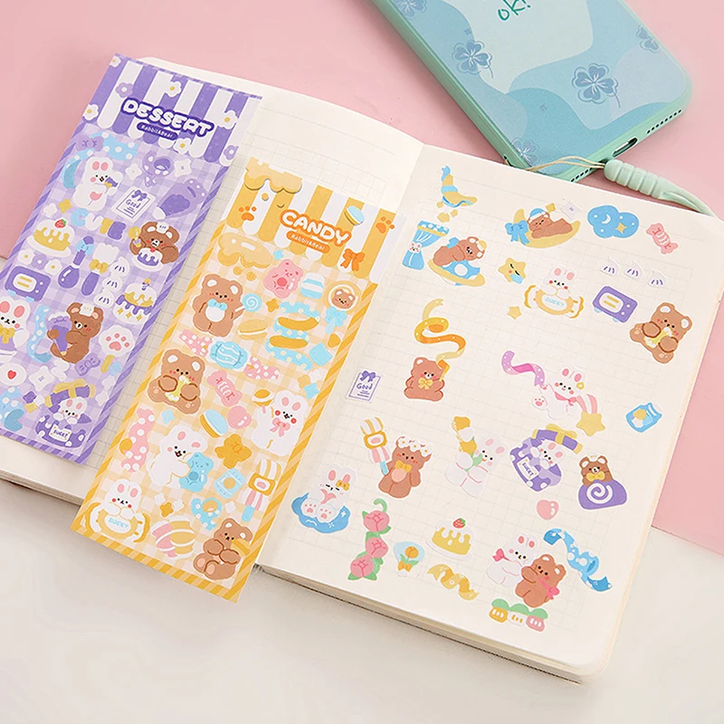 6 Sheets Kawaii Cute Shiny Photo Decorative Stickers Cartoon Decoration Journal Korean Hand Account Stationery Small Pattern