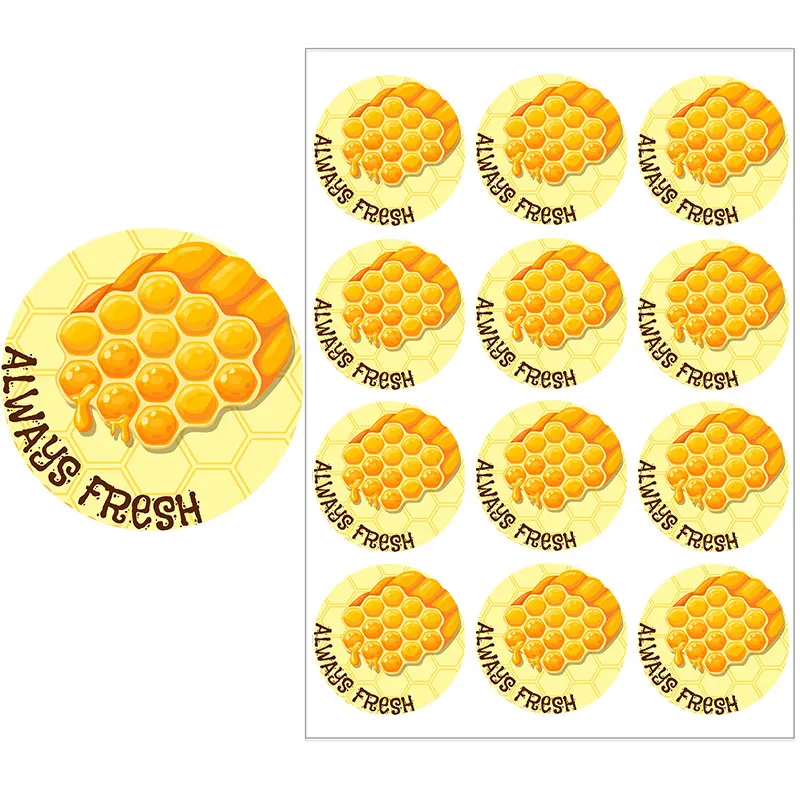 3.5cm/4.5cm Honey Bee Self-Adhesive Sticker with Fresh Natural Thanks Seal Label For Honey Jar Small Business Tag for Marketing