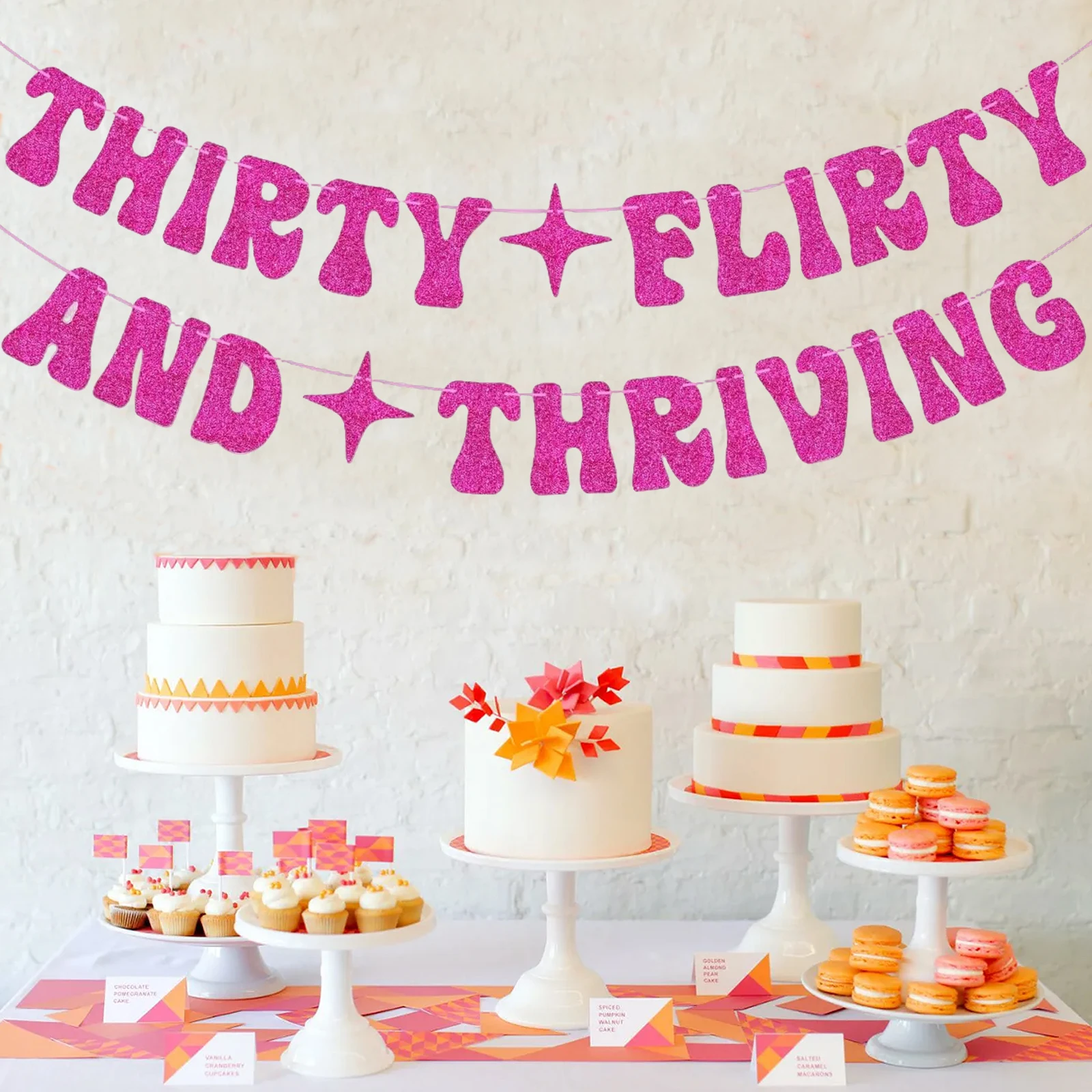 Hot Pink Thirty Flirty And Thriving Banner Talk Thirty to Me Banner for Women's 30th Birthday Party Decorations view 2