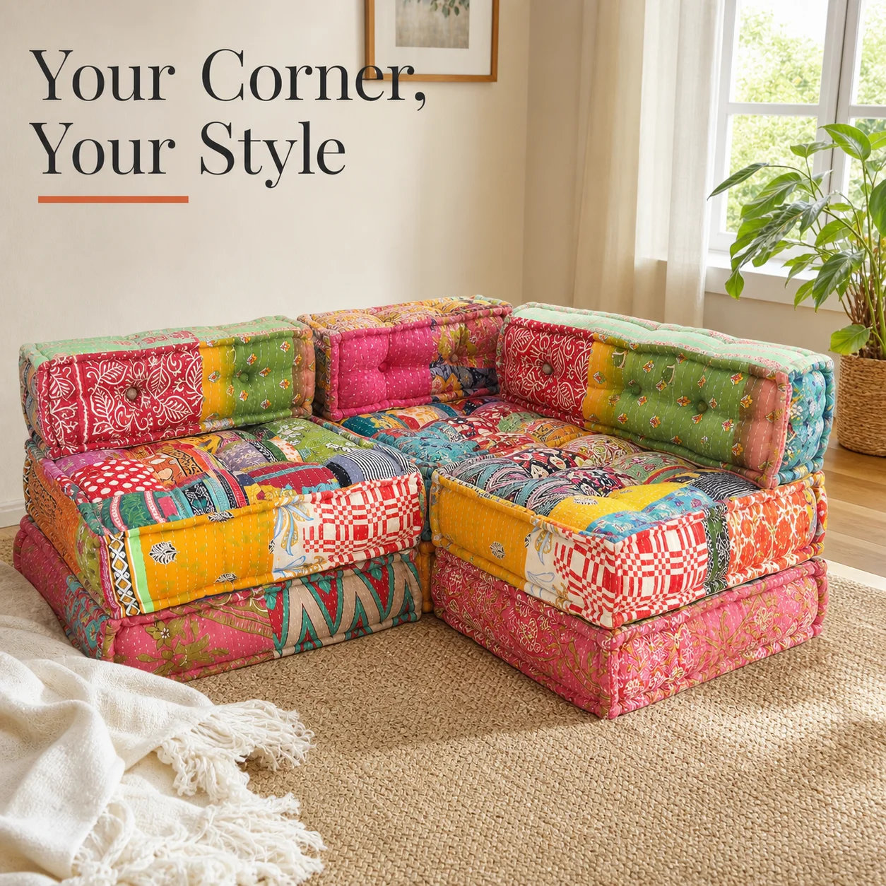 Pouf ottoman modulaire en tissu patchwork, tabouret de siège multi-pièces, mobilier moderne pour salon