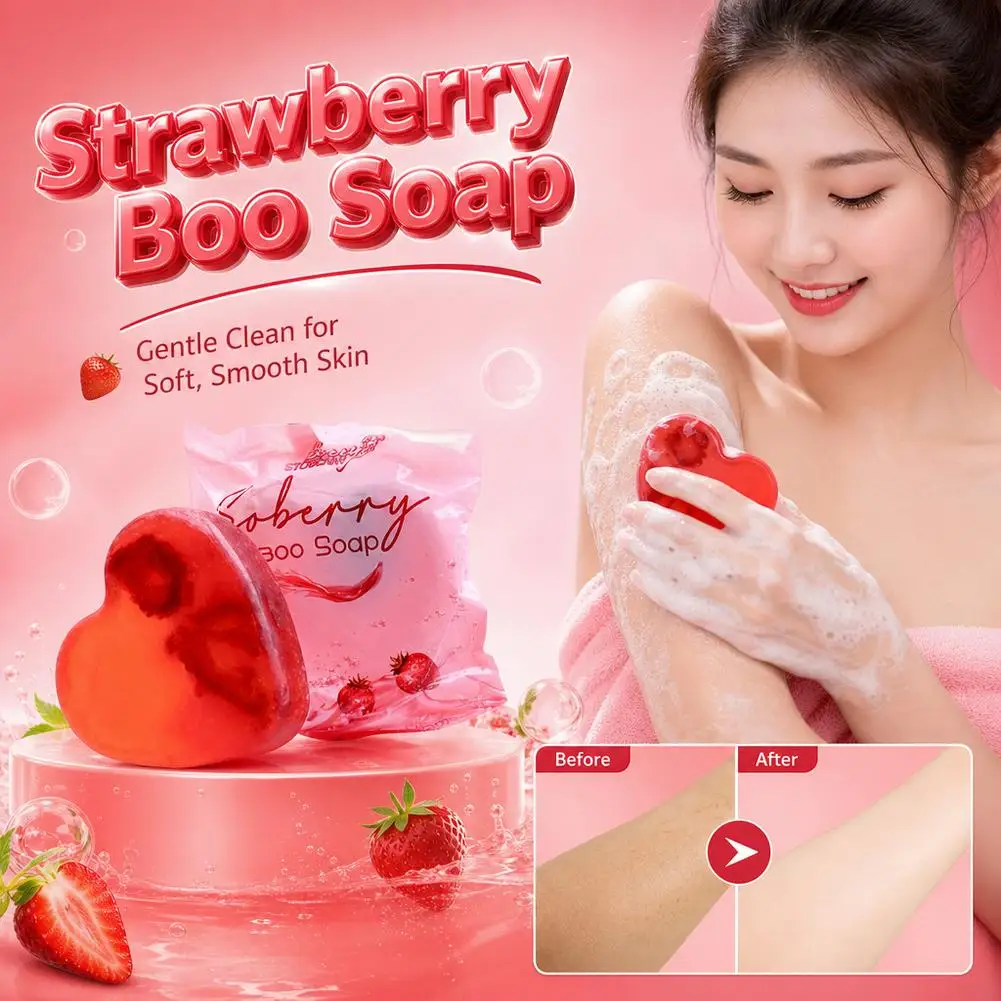 Strawberry Brightening Soap Hand And Foot Care Heart Shaped Beauty Soap Gentle Cleansing Skin Whitening For Multiple Body Areas