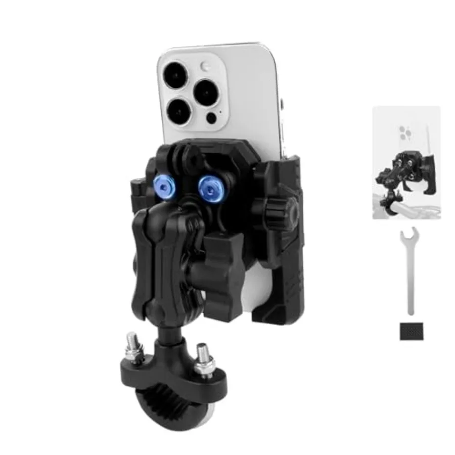 Motorcycle Bike Phone Mount with Vibration Dampener 360 Adjustable Dual Ball Head AntiShock Handlebar Holder for Bicycle Scoote